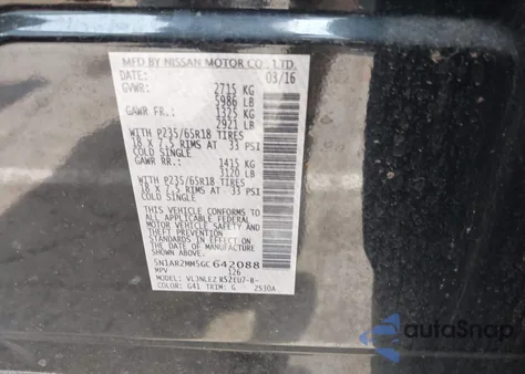 2016 Nissan Pathfinder Sv z USA, uszkodzony, nr VIN 5N1AR2MM5GC642088